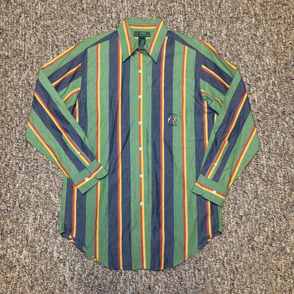 Vintage Lauren Ralph Lauren Womens Size 4 Flag Logo Striped Button Up Shirt - Picture 1 of 6
